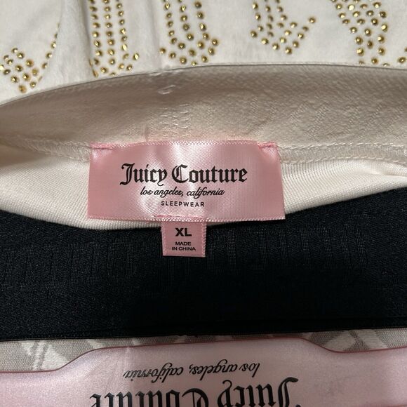 Juicy Couture Lounge Short Women XL Black Ivory 2 pk Velour Plush Bling Logo NWT - Picture 3 of 13